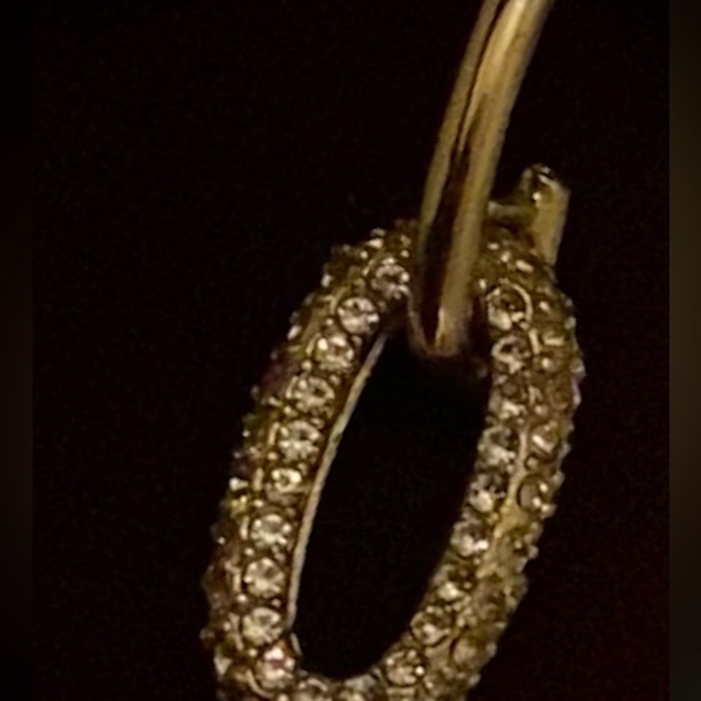 Earrings double oval hoop gold tone and crystal